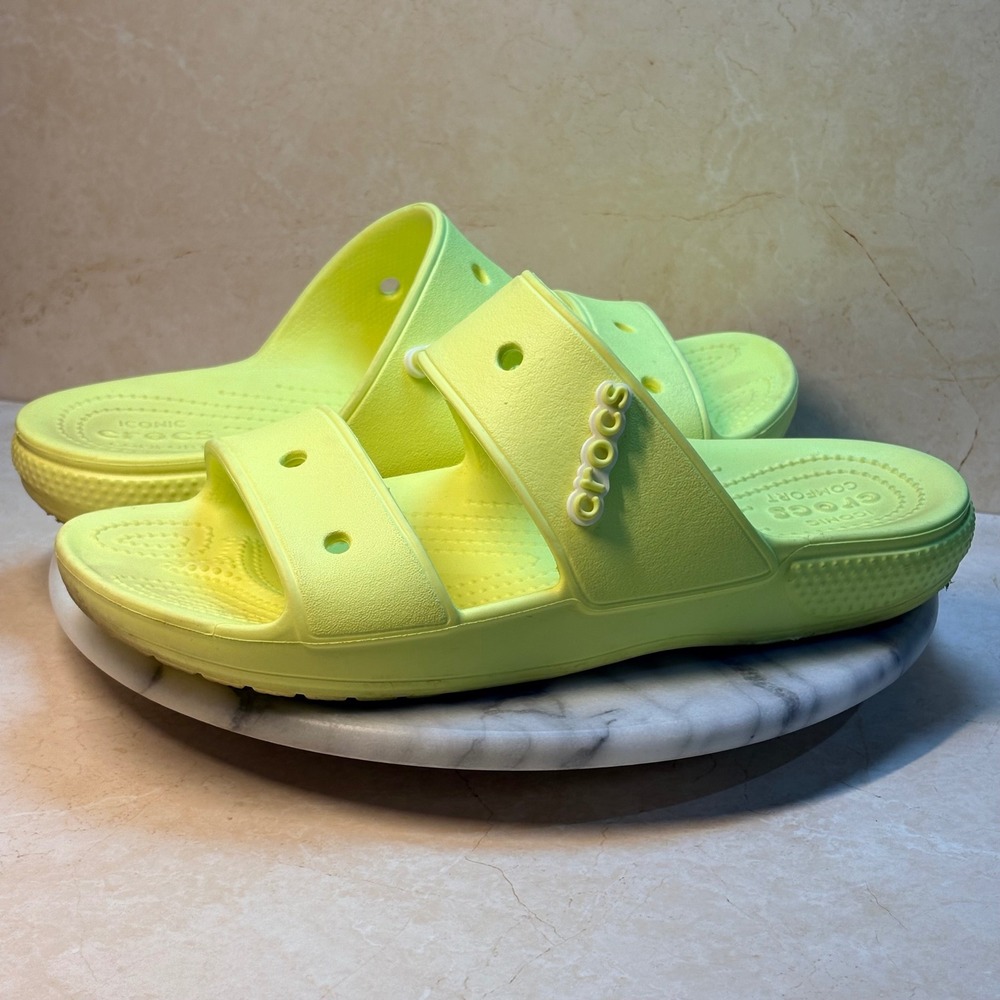 Crocs Classic Two Strap Slide Sandals Neon Yellow Comfort Unisex M9 W11